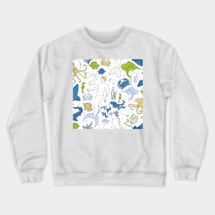 under the sea - white blue beige green Crewneck Sweatshirt